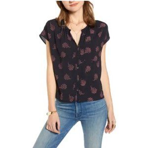 Treasure & Bond Print Front Button Top in Navy Night Floral Size M